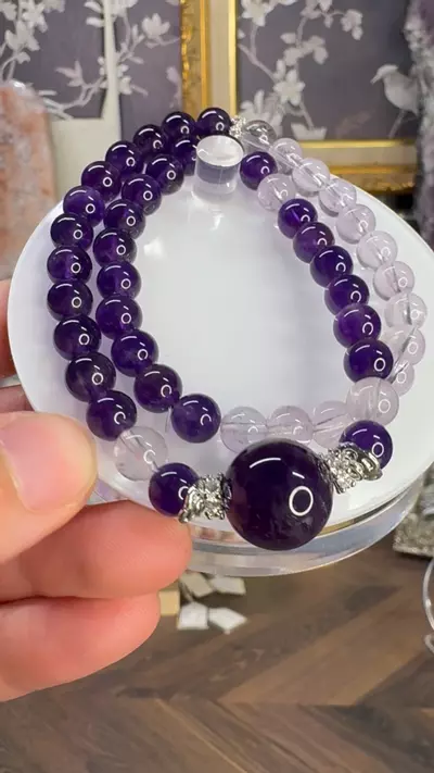 plant/$35| Bicolor Amethyst Beaded 2-Roubd Bracelet 7-15mm| 14” Wrist Size-1-thumbnail