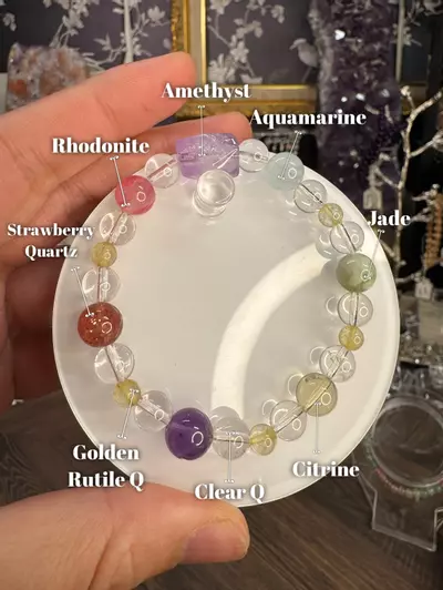 plant/$40| Multistone “Rainbow After Snow” Beaded Bracelet 8-12mm| 6.75” Wrist Size-0-thumbnail