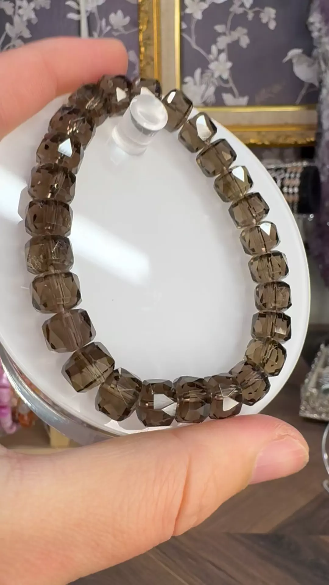 plant/$32| Smokey Quartz Faceted Rondelle Beaded Bracelet 9mm| 7” Wrist Size-1