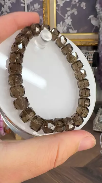 plant/$32| Smokey Quartz Faceted Rondelle Beaded Bracelet 9mm| 7” Wrist Size-1-thumbnail