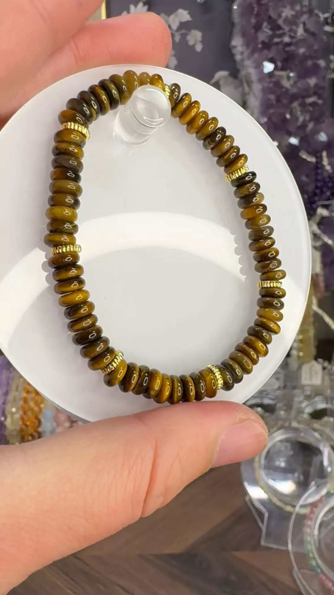 plant/$8| Tigereye Rondelle Beaded Bracelet 6mm| 6.75” Wrist Size-1