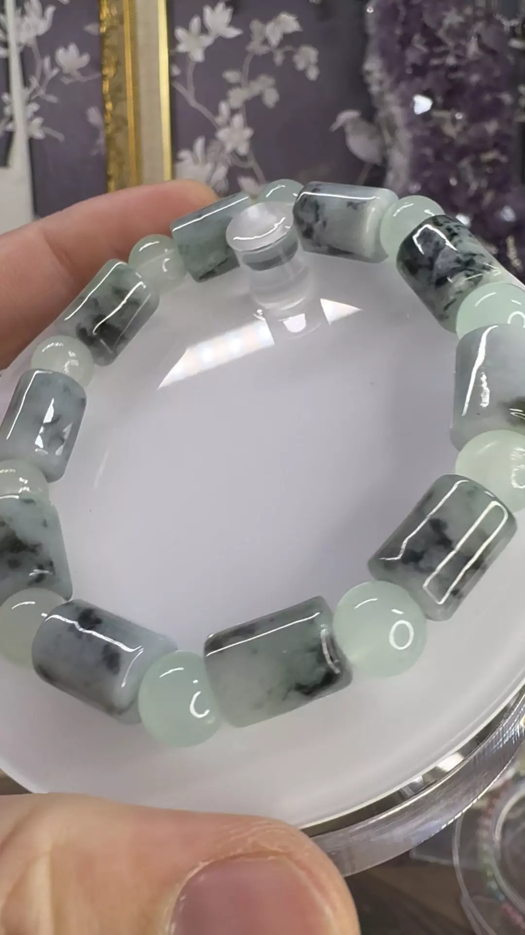 plant/$10| Green Jade Barrel&Round Beaded Bracelet 8-9mm| 6.75” Wrist Size-1