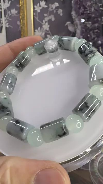 plant/$10| Green Jade Barrel&Round Beaded Bracelet 8-9mm| 6.75” Wrist Size-1-thumbnail