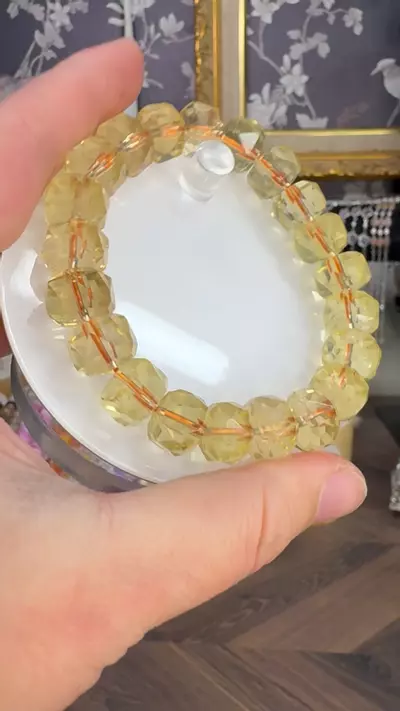 plant/$42| Lemon Quartz Faceted Rondelle Beaded Bracelet 12mm| 7” Wrist Size-1-thumbnail