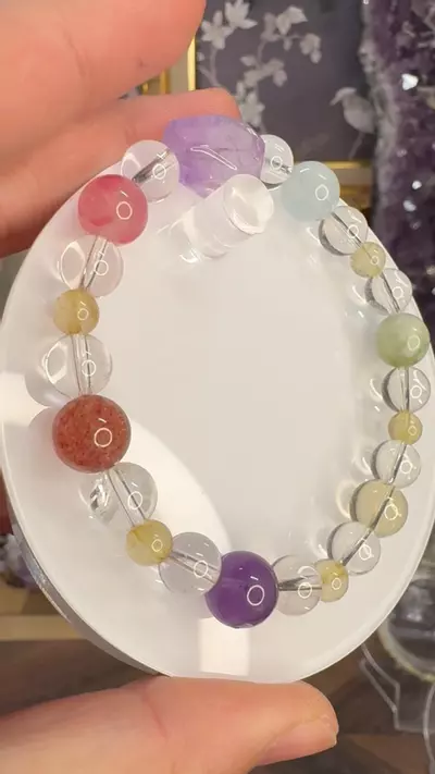 plant/$40| Multistone “Rainbow After Snow” Beaded Bracelet 8-12mm| 6.75” Wrist Size-1-thumbnail