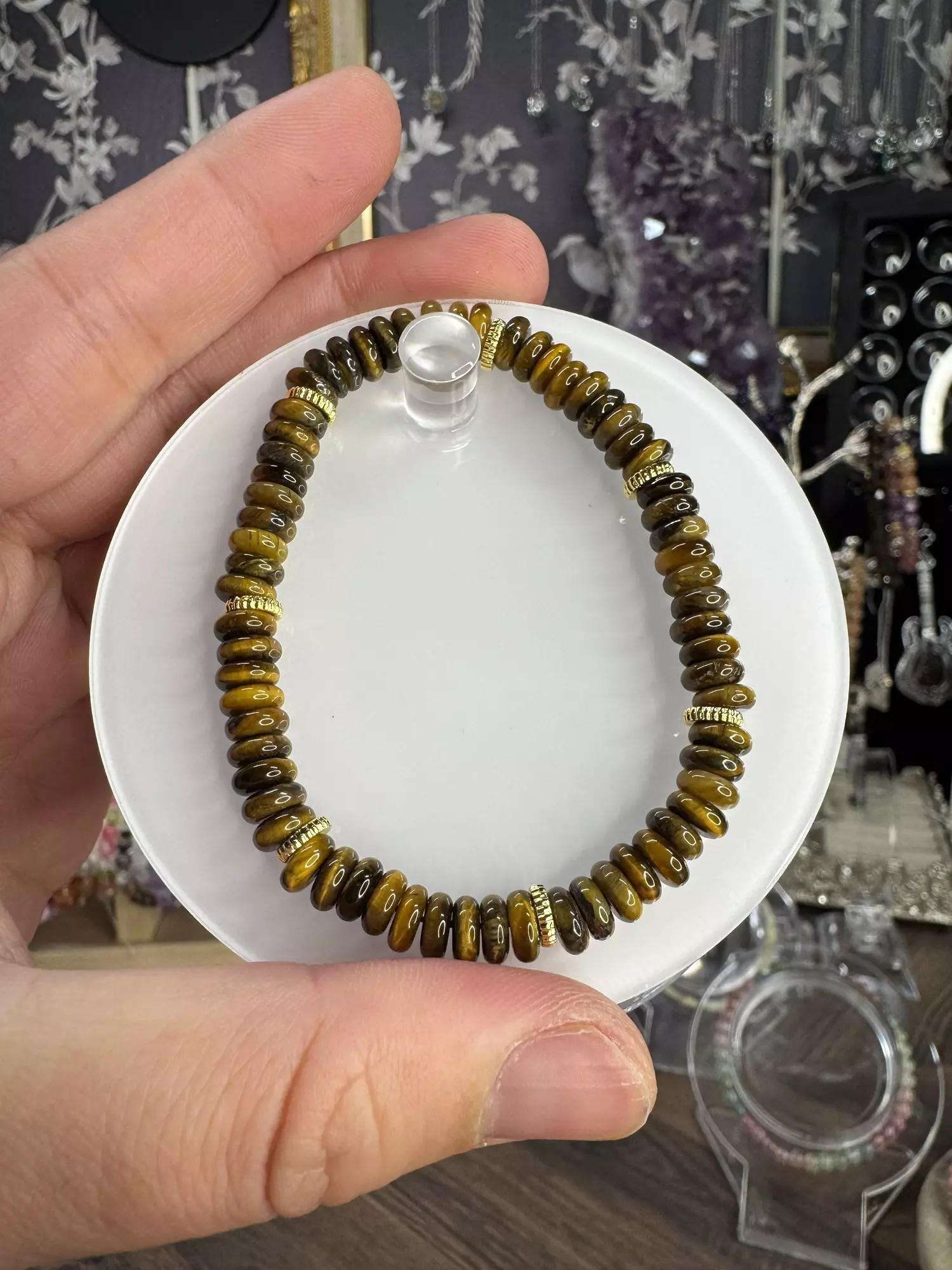 plant/$8| Tigereye Rondelle Beaded Bracelet 6mm| 6.75” Wrist Size-0