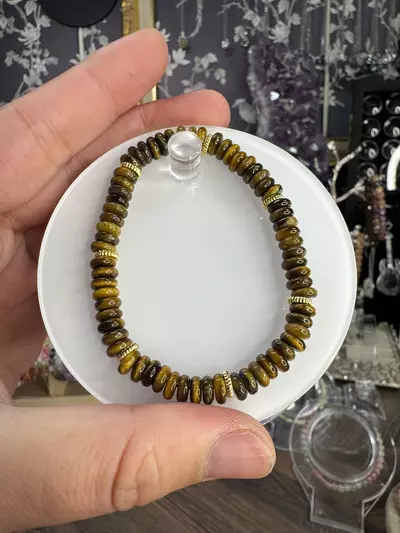 plant/$8| Tigereye Rondelle Beaded Bracelet 6mm| 6.75” Wrist Size-0-thumbnail