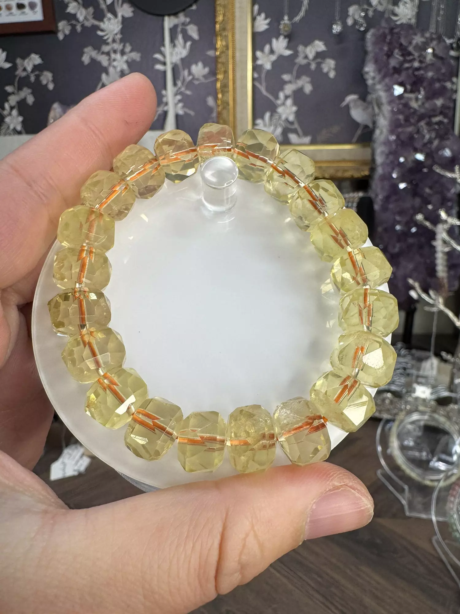 plant/$42| Lemon Quartz Faceted Rondelle Beaded Bracelet 12mm| 7” Wrist Size-0