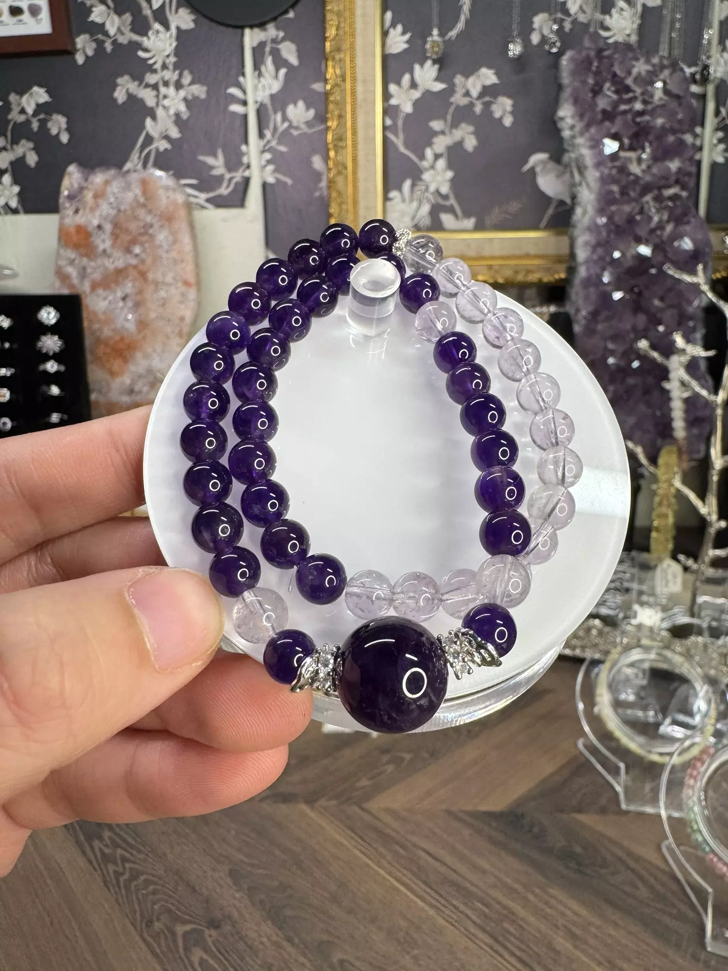 plant/$35| Bicolor Amethyst Beaded 2-Roubd Bracelet 7-15mm| 14” Wrist Size-0
