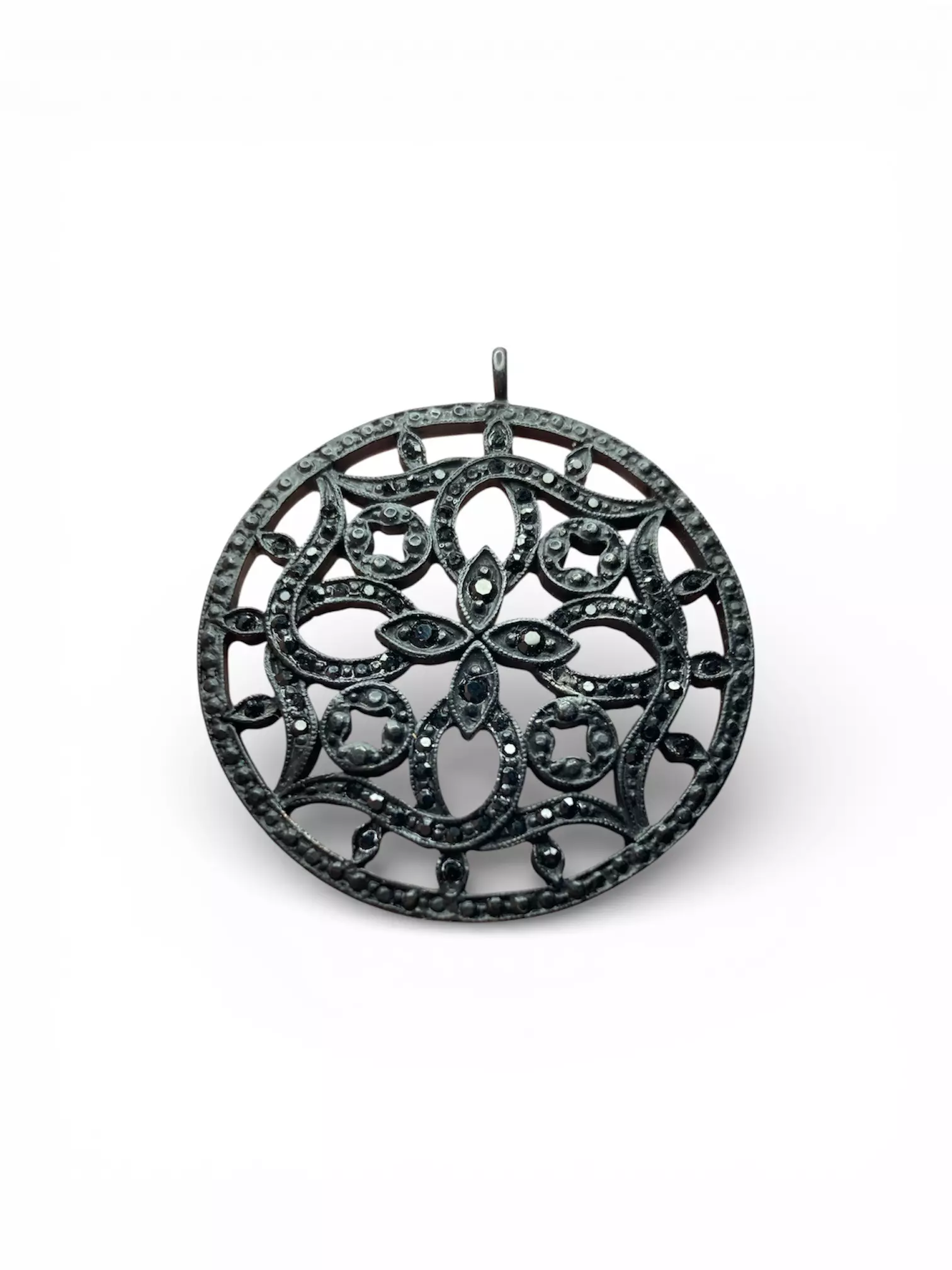 plant/Black Metal and Rhinestone Pendant-0