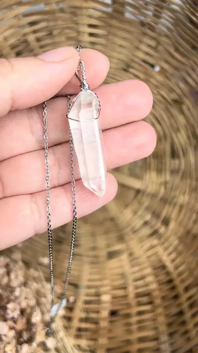 plant/Himalayan quartz naturally double terminated point necklace-0-thumbnail
