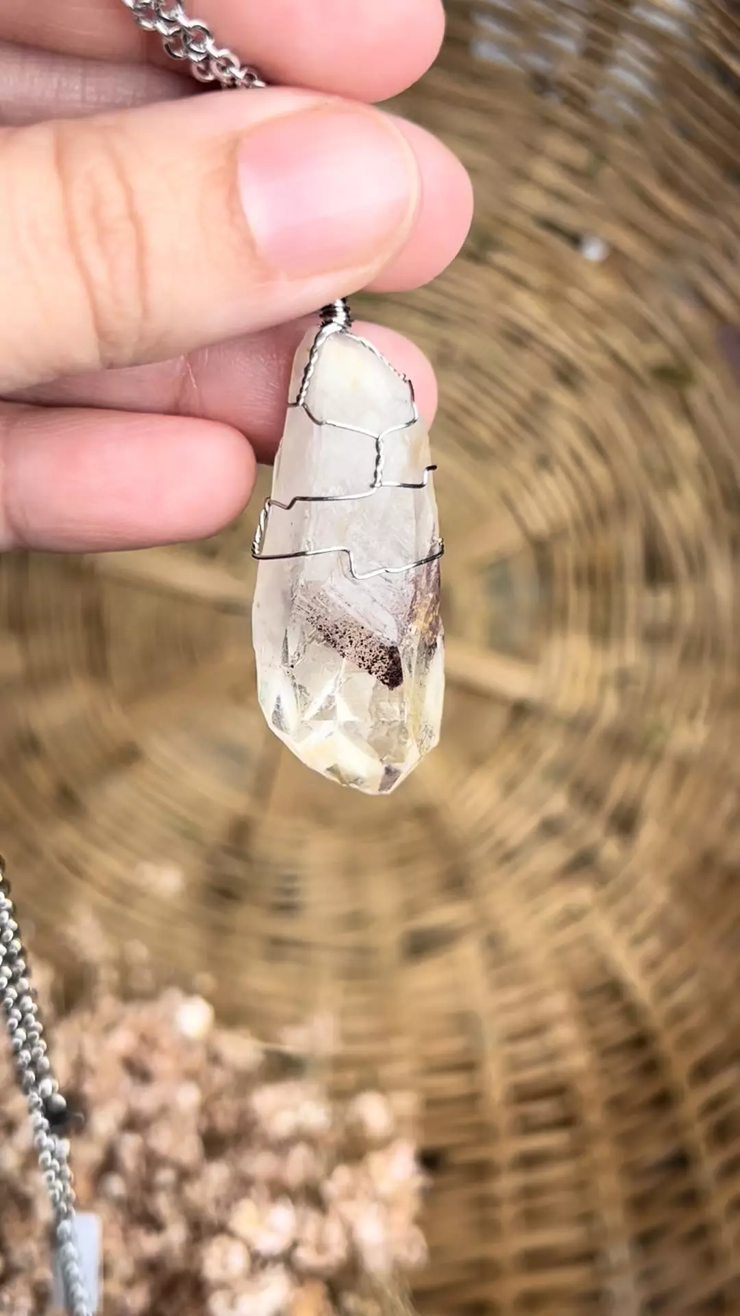 plant/Red hematite phantom quartz necklace-0
