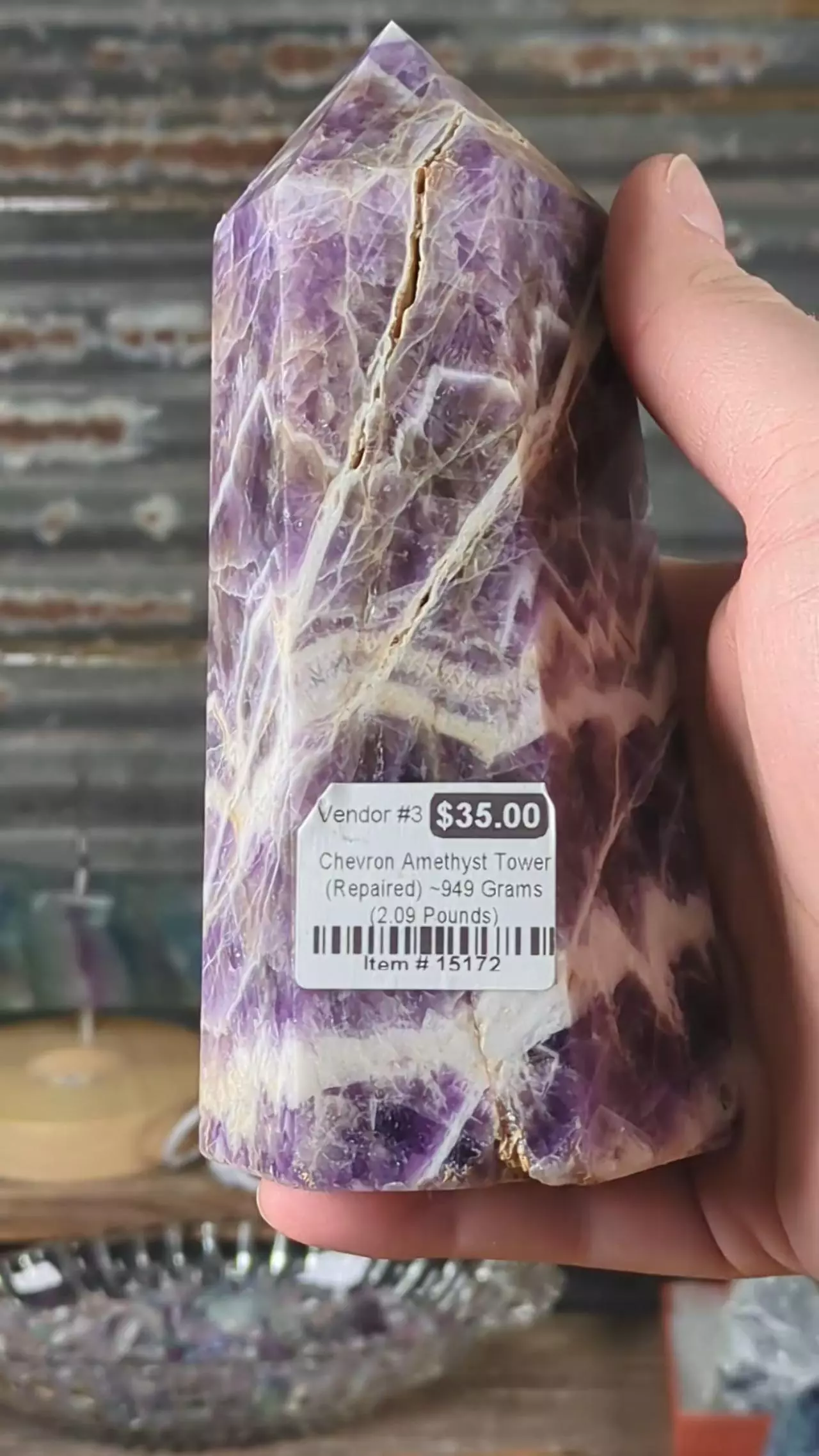plant/#15172 REPAIRED Dream/Chevron Amethyst Tower ~949 Grams (2.09 Pounds) was $35-0