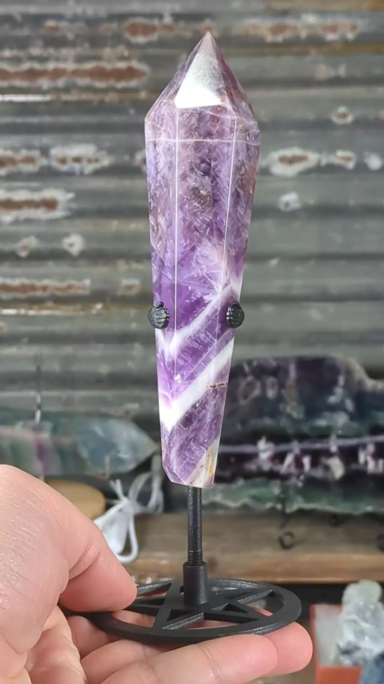 plant/Dream/Chevron Amethyst Wand w/ Stand ~159 Grams was $15-0