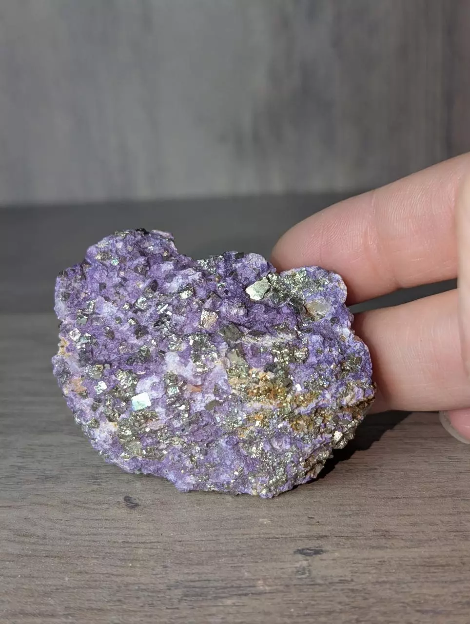 Purpurite with pyrite specimen thumbnail