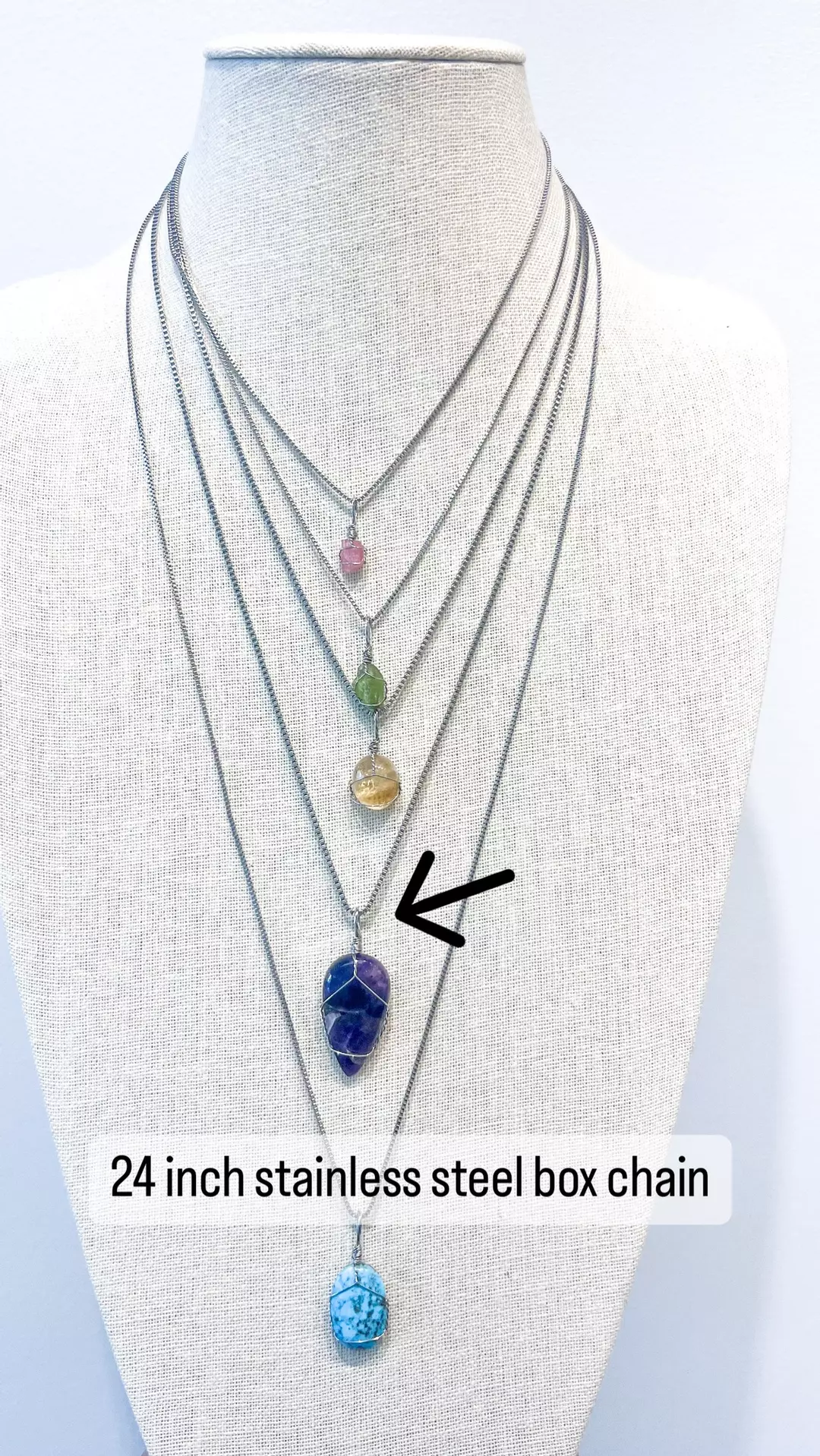 24inch stainless steel box chain (stone not included) thumbnail