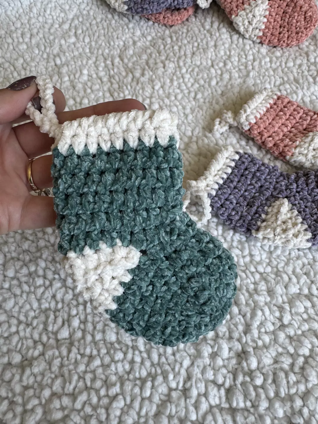 Crochet Velvet Christmas Stockings Gift Card Holder thumbnail