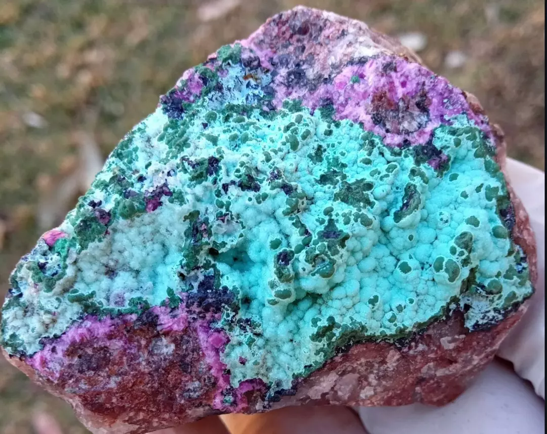 Cobaltoan, calcite, kolwezite, goethite, chrysocolla, & quartz thumbnail