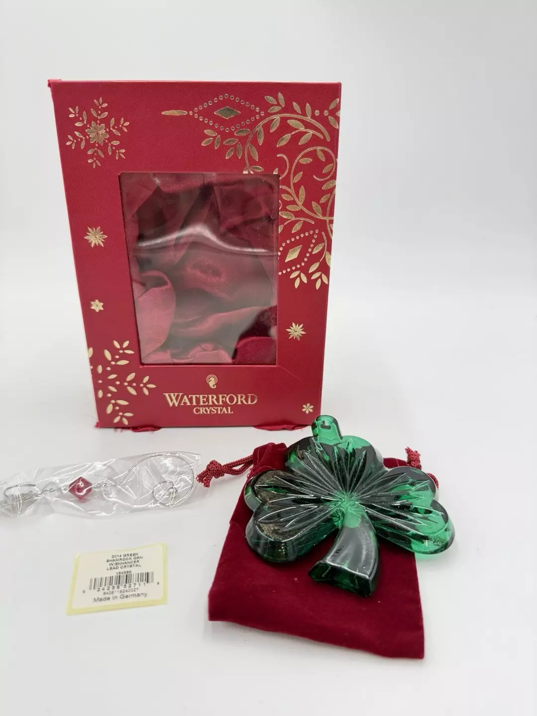 Waterford Crystal 2014 Green Shamrock Ornament W/enhancer Lead Crystal thumbnail