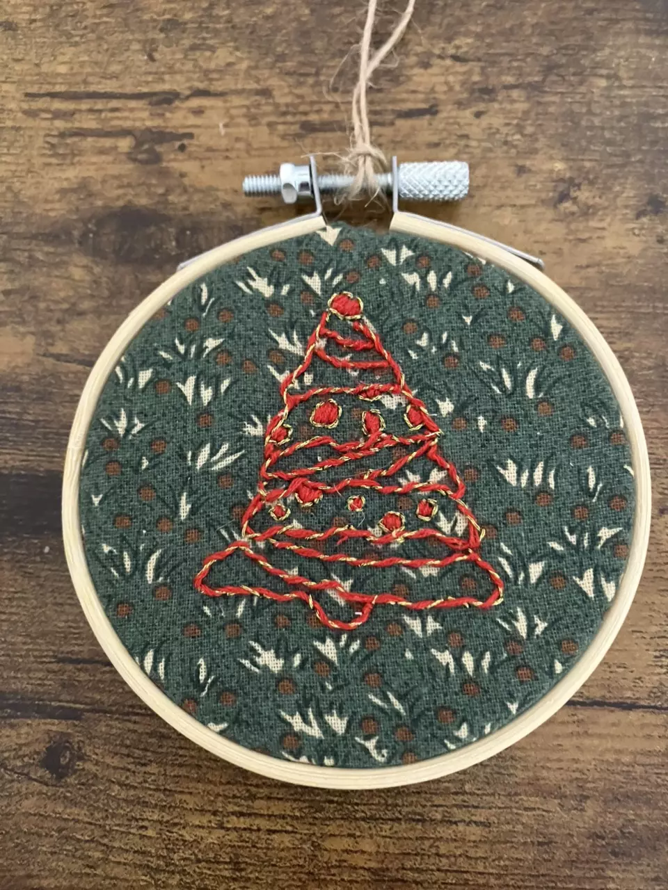 Hand Embroidered Christmas Tree Ornament,  Embroidery Hoop Art, Gift thumbnail