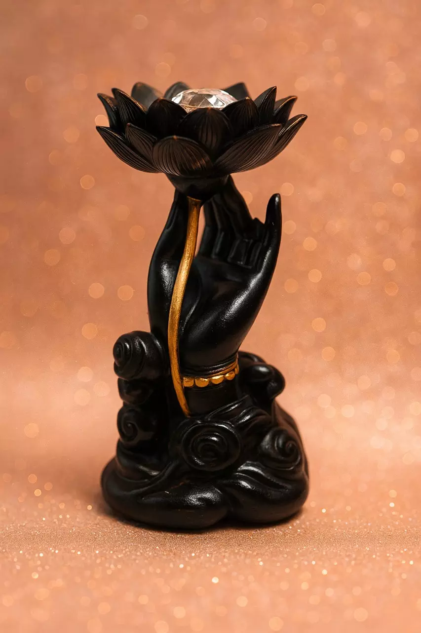 Black boho hand and lotus holder thumbnail