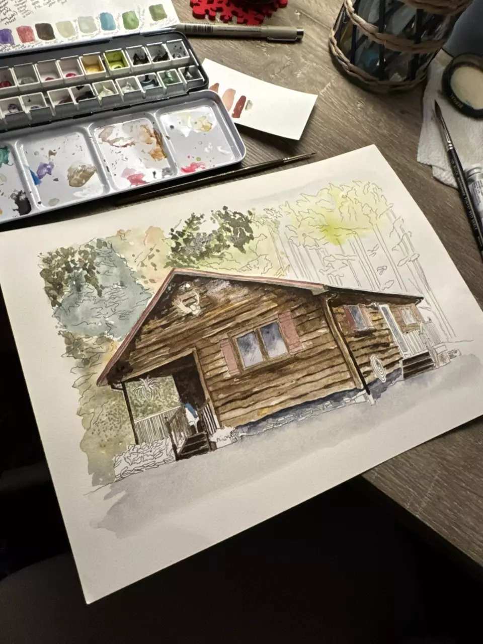 Custom Home Portrait - Original Watercolor & Ink Painting thumbnail
