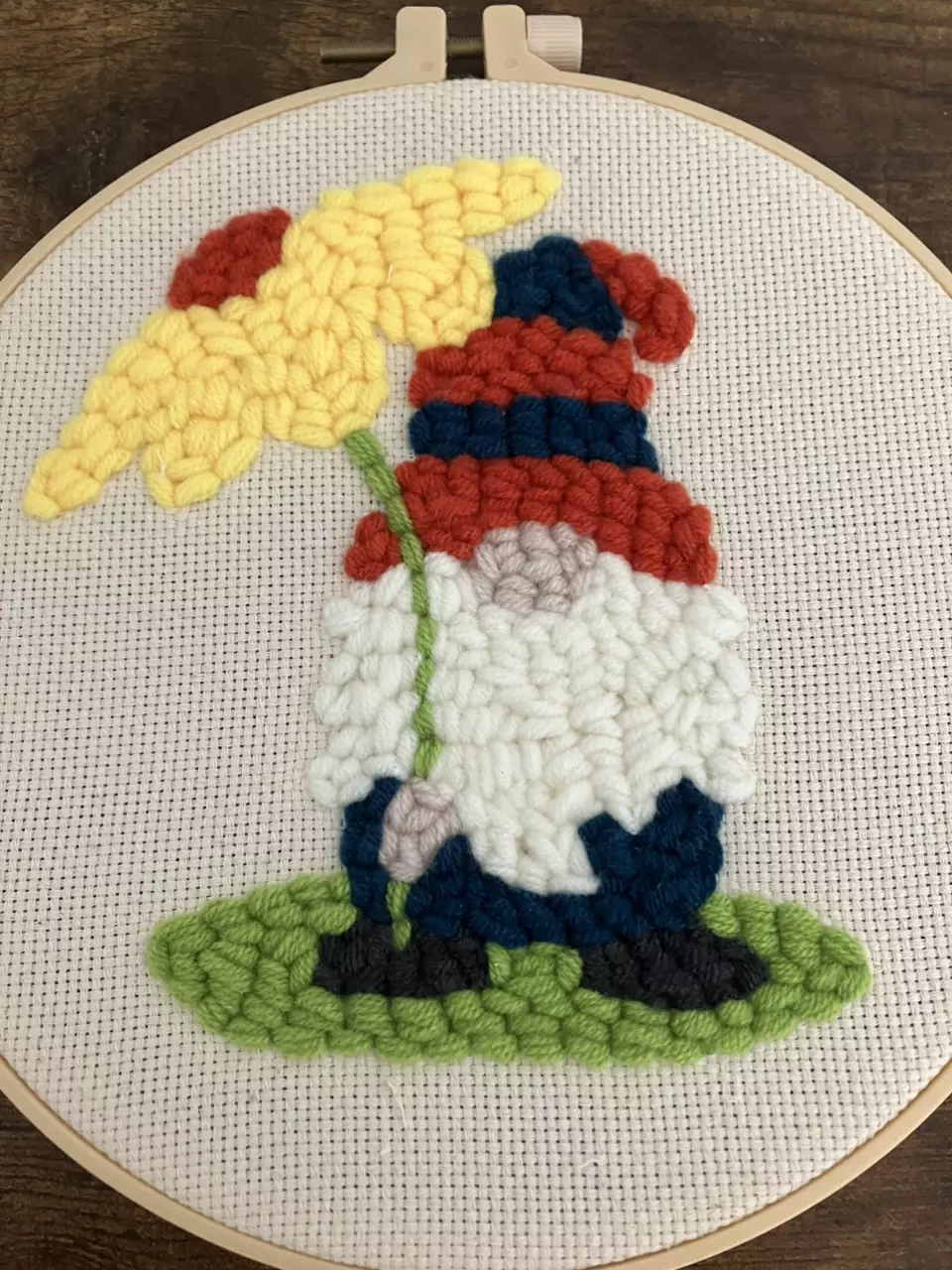 Gnome Embroidery with Sunflower, Whimsical Punch Needle, Wall Decor,Wall Hanging thumbnail