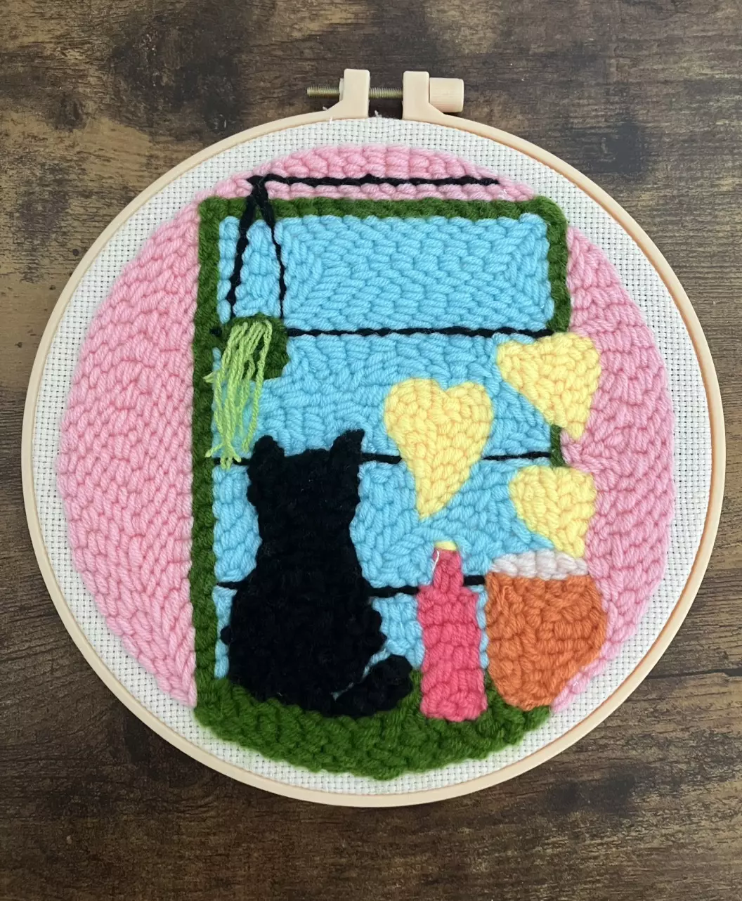 Black Cat Punch Needle Art, Needle Punch, Wall Decor, Embroidery Hoop Art thumbnail