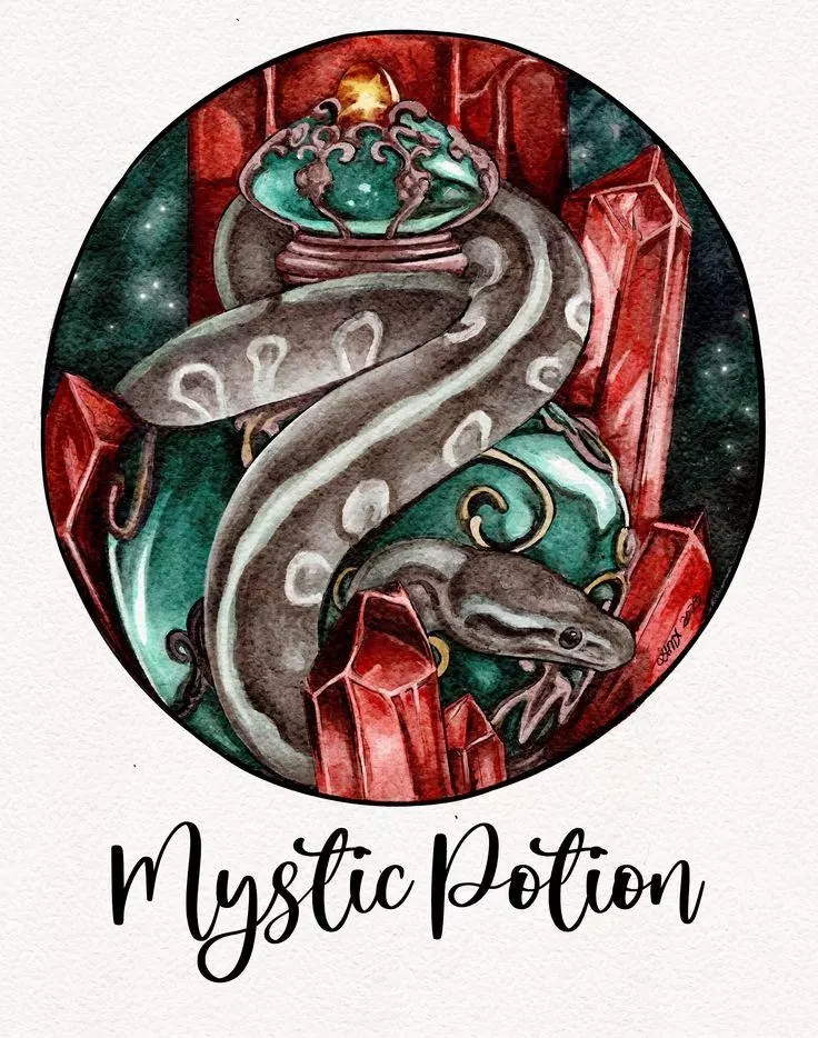 Ball Python mystic potion morph crystals fantasy art 8x10 thumbnail
