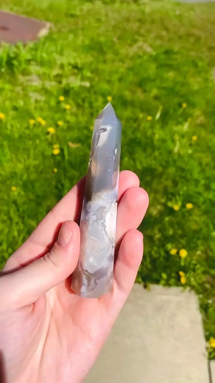 Rare Black Flower Agate Tower from Madagascar / Crystal Tower thumbnail