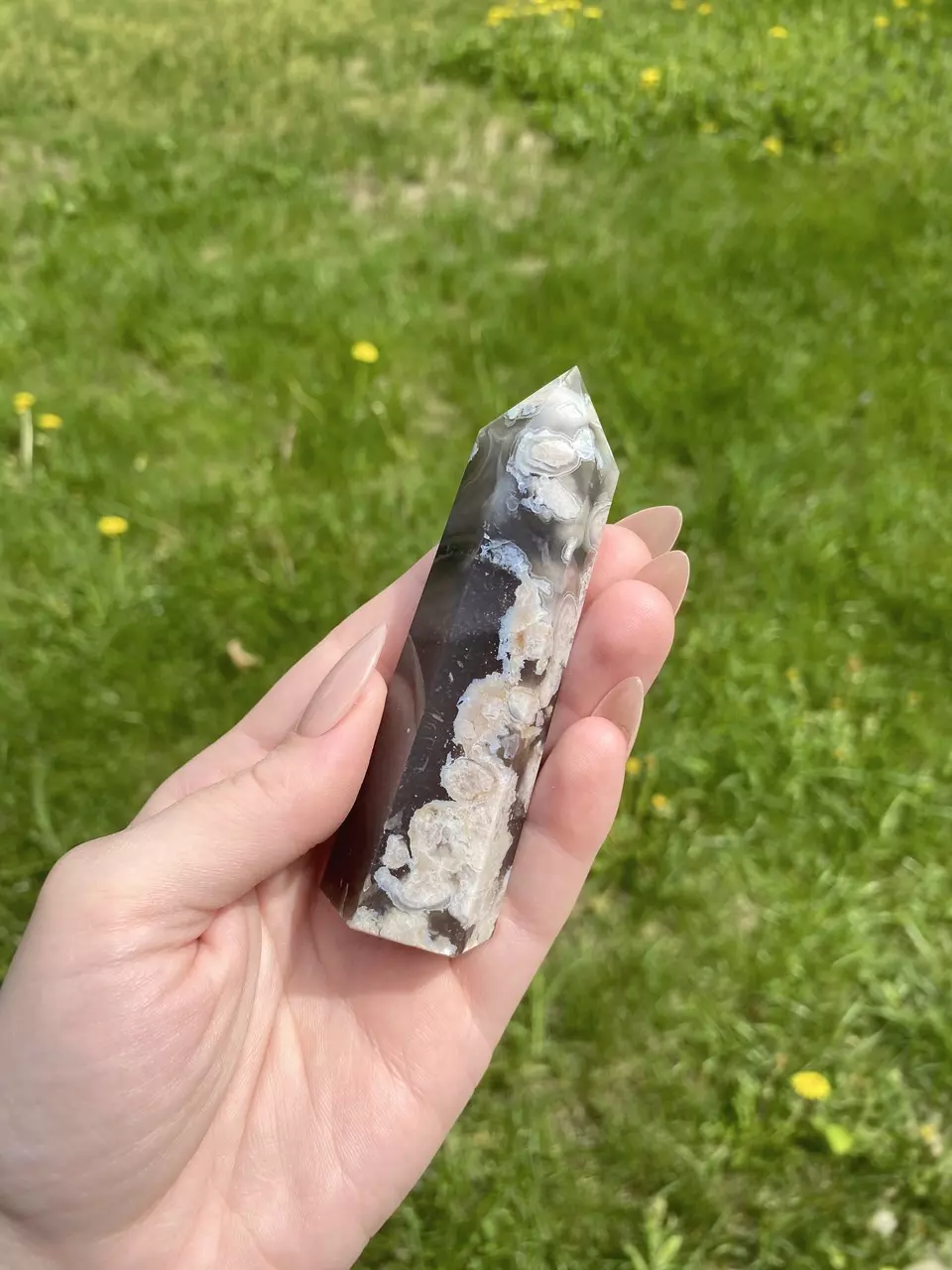 Rare Black Flower Agate Tower from Madagascar / Crystal Tower thumbnail