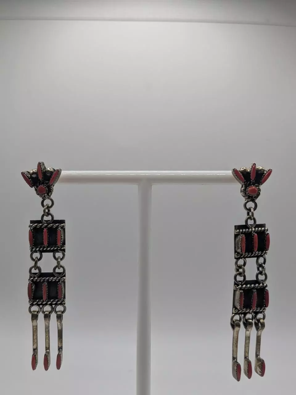 Coral Needle Point Dangle Earrings thumbnail