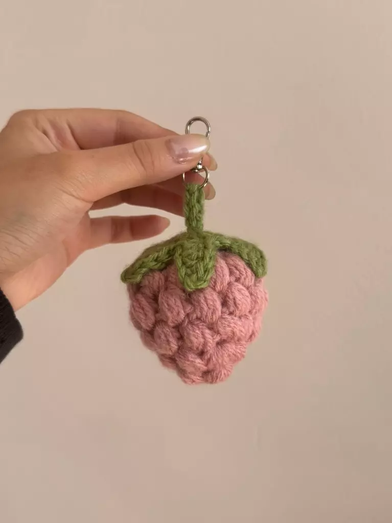 pink strawberry puff keychain thumbnail