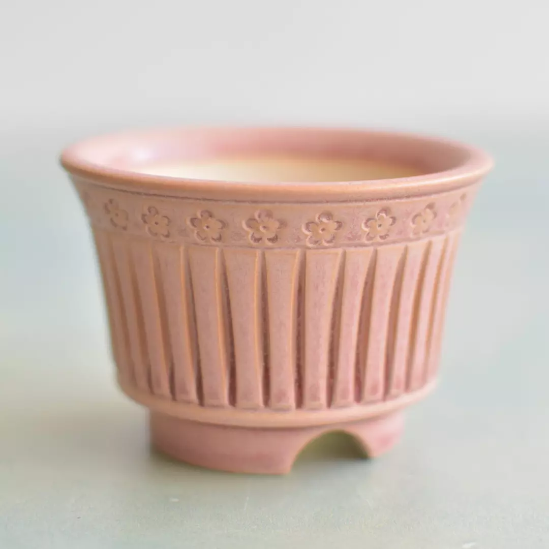 Pink HandmadeCeramic Succulent Pot with Flower Design Approximately 3" (Toun Kiln Studio) thumbnail