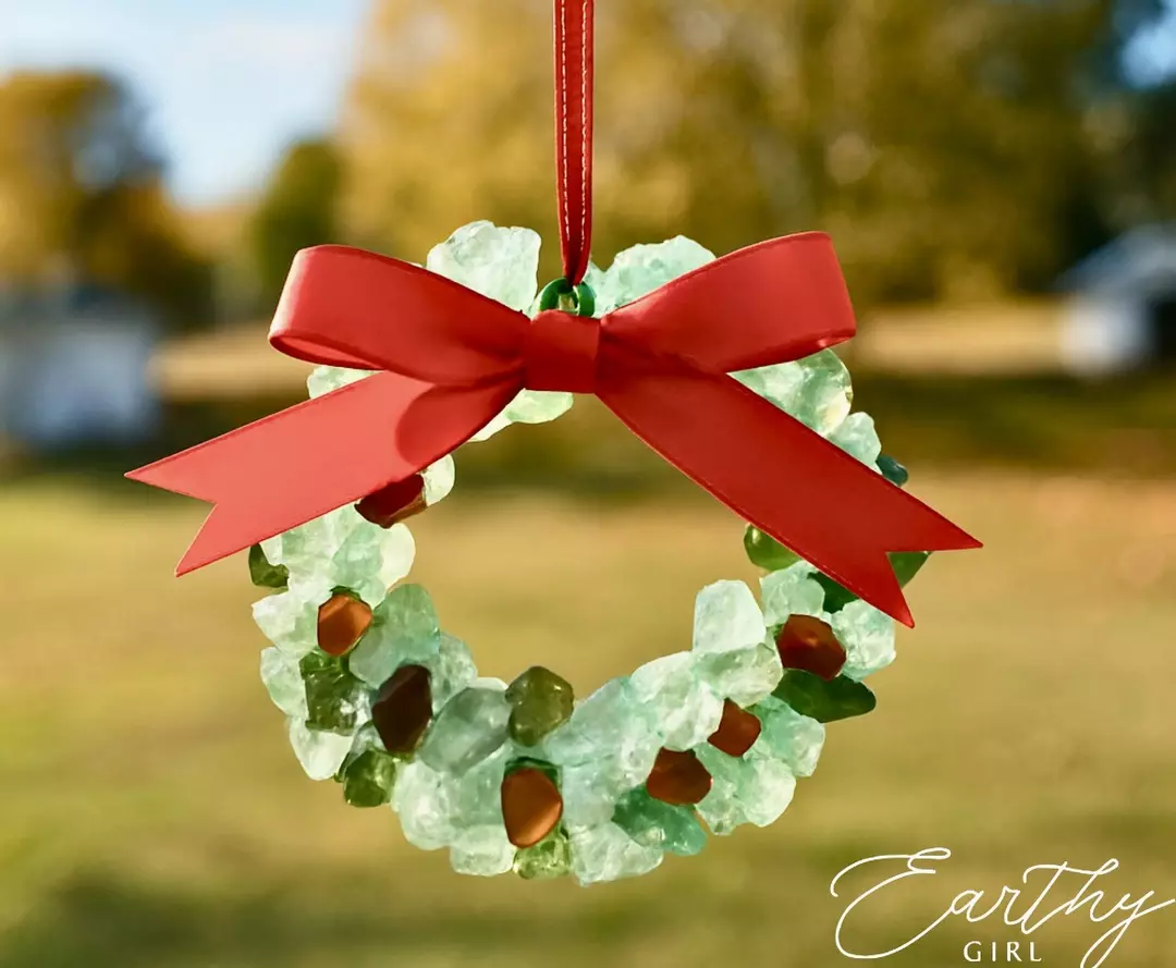 Crystal Gemstone Wreath Ornament Red Bow Holiday Decoration thumbnail