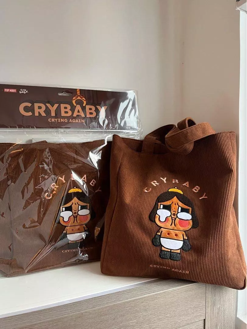POP MART CRYBABY – Crying Again Corduroy Tote Bag (Brown) thumbnail