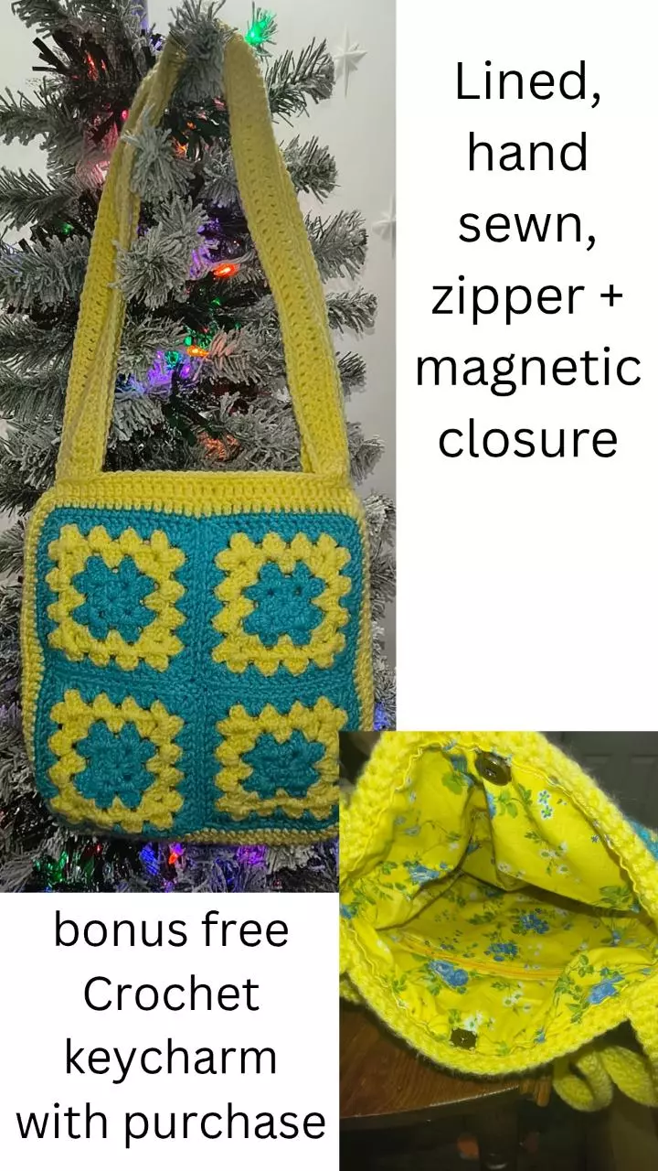 Granny square blue& yellow messenger bag thumbnail