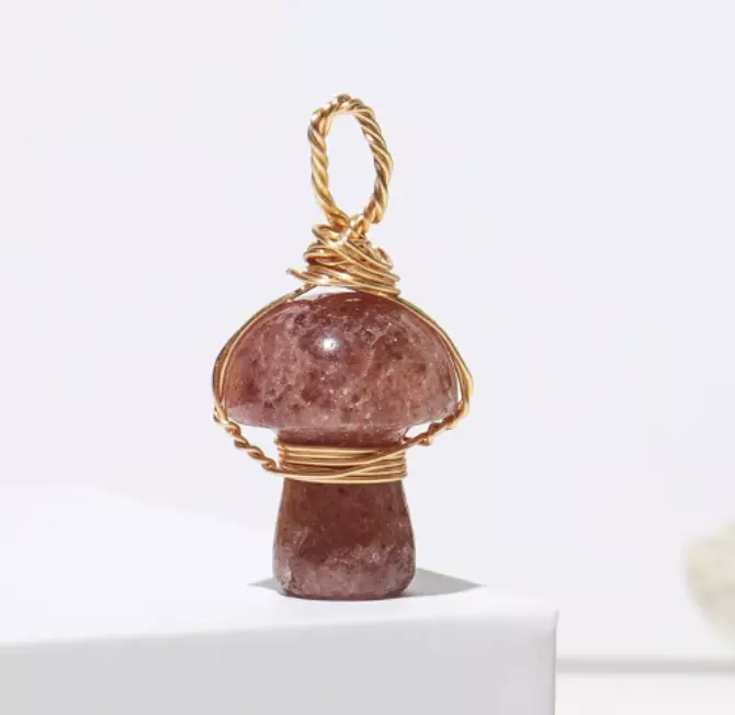 Natural Crystal & Agate Mini Mushroom Pendant with Gold Wire -QT2511A60 thumbnail