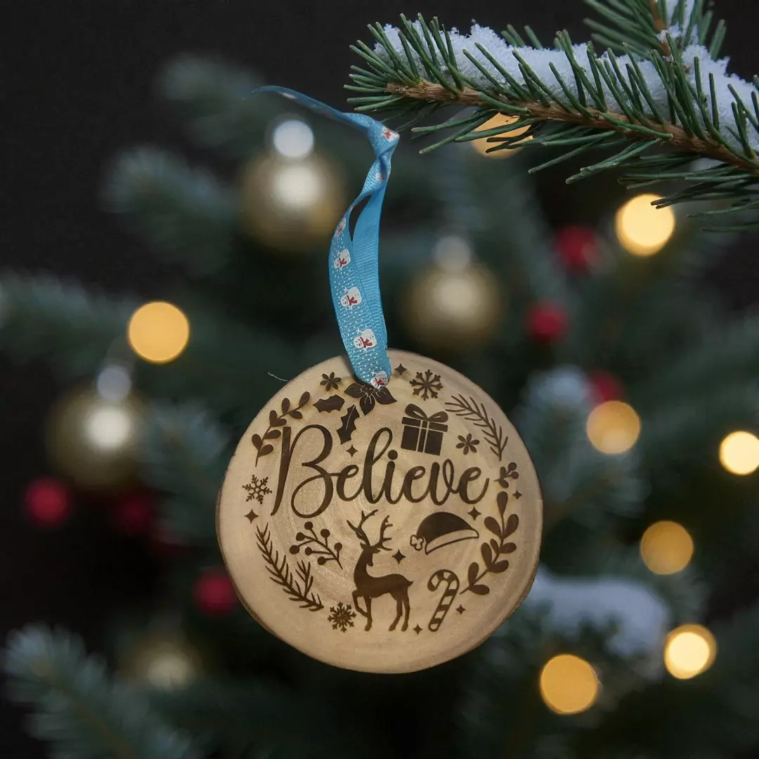 Believe Wood Cookie Ornament thumbnail