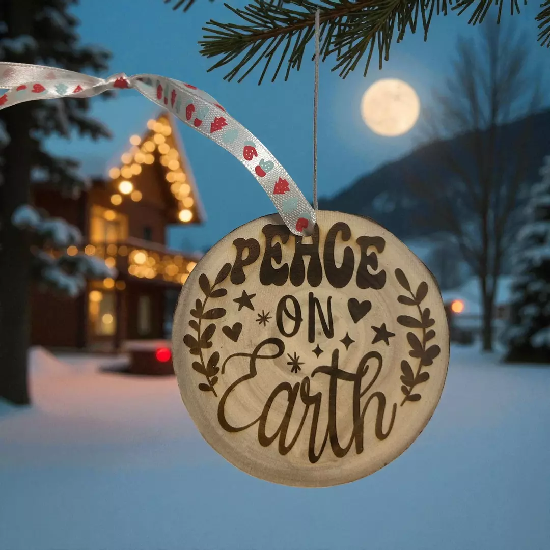 Peace on Earth Wood Cookie Ornament thumbnail