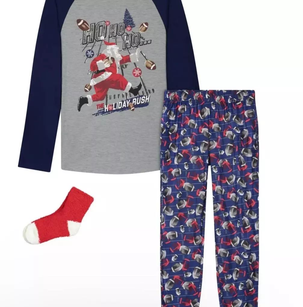 $42 New Kids Christmas Pajamas T-shirt and Pants for Boys: 3-Piece Set with Sock thumbnail