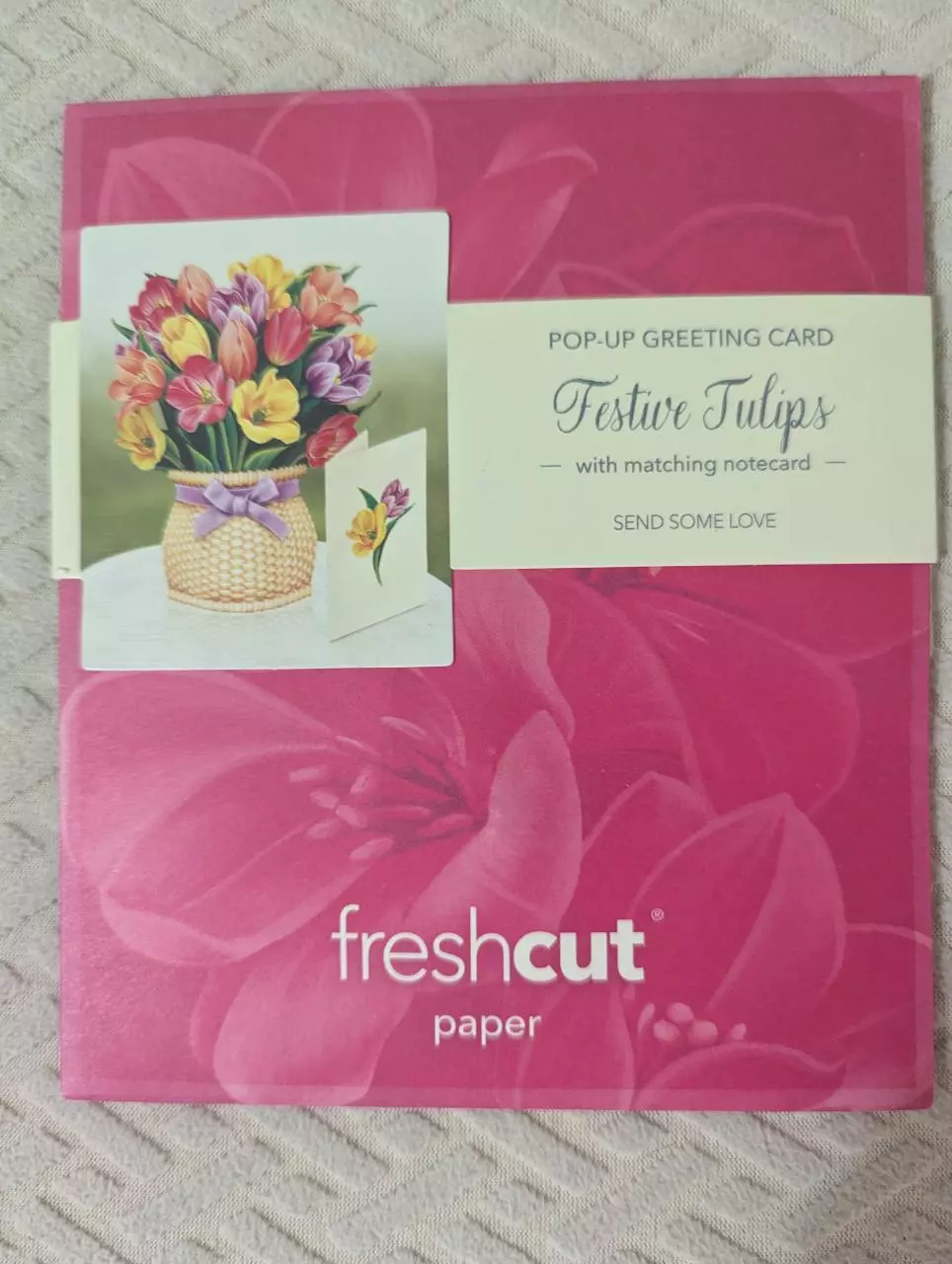 Flower arrangements in a card! Pop-Up greeting card- "Festive Tulips" thumbnail