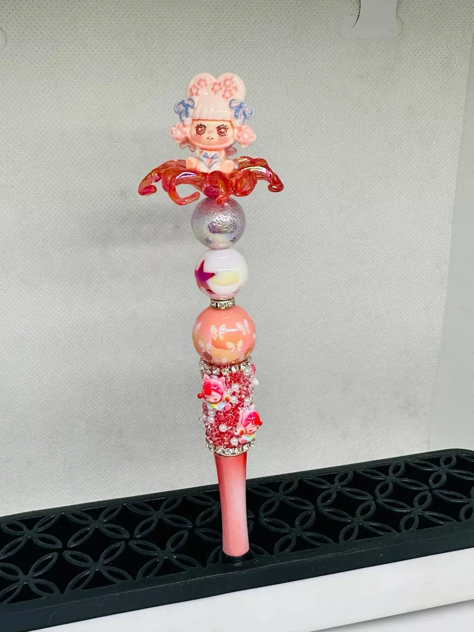 Pink baby on a Flower Beadable Pen - Handmade thumbnail