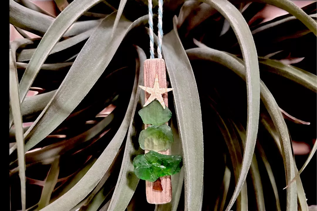 Sea glass Christmas tree with starfish ornament hand made thumbnail