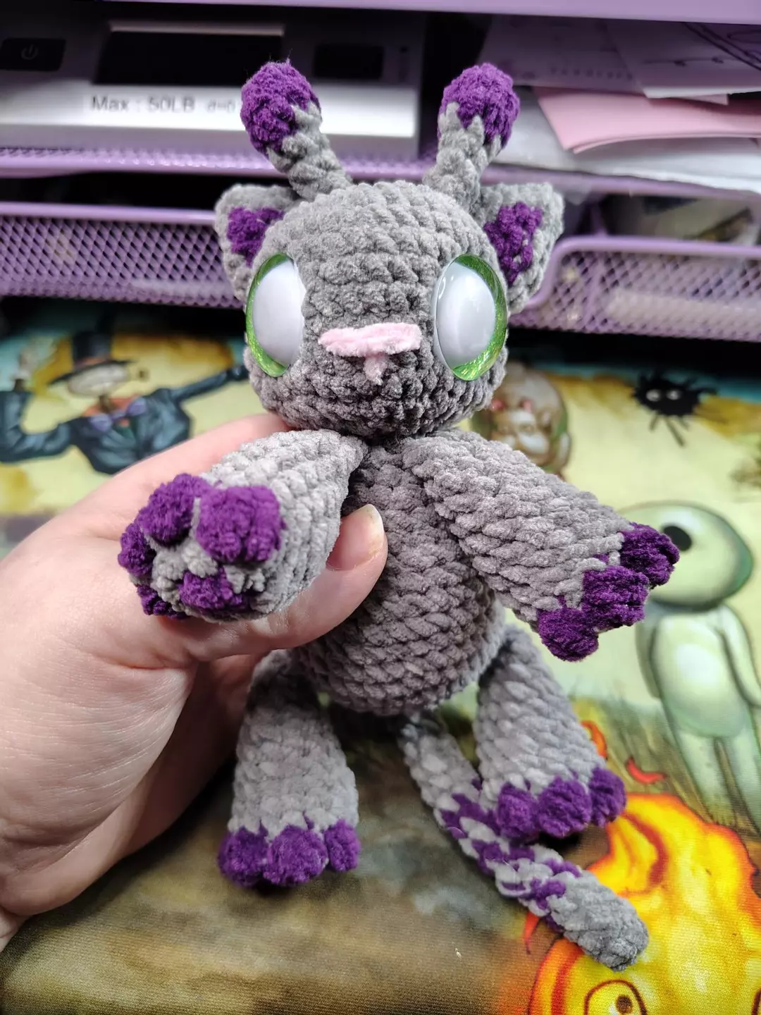 Gray and Purple Alien Kitty (Glow In The Dark Eyes) thumbnail