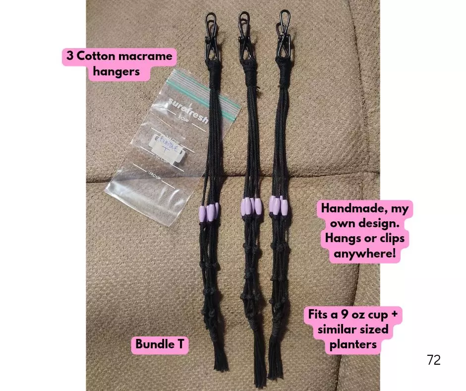 Mini Macrame Plant Hangers Black/Purple thumbnail