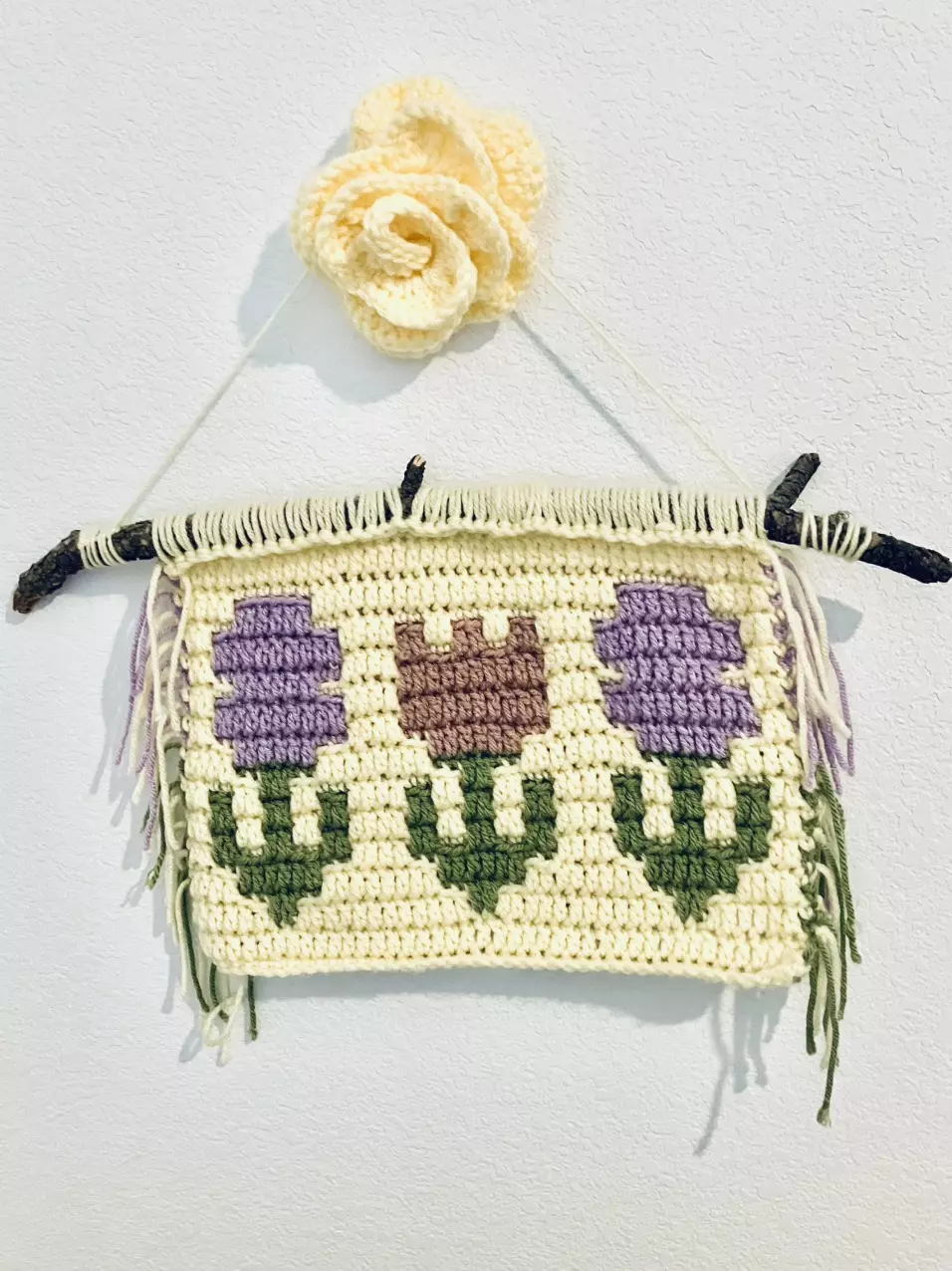 Tapestry Crochet Tulip Garden Wall Art Hanging - Handmade Boho Floral Decor thumbnail