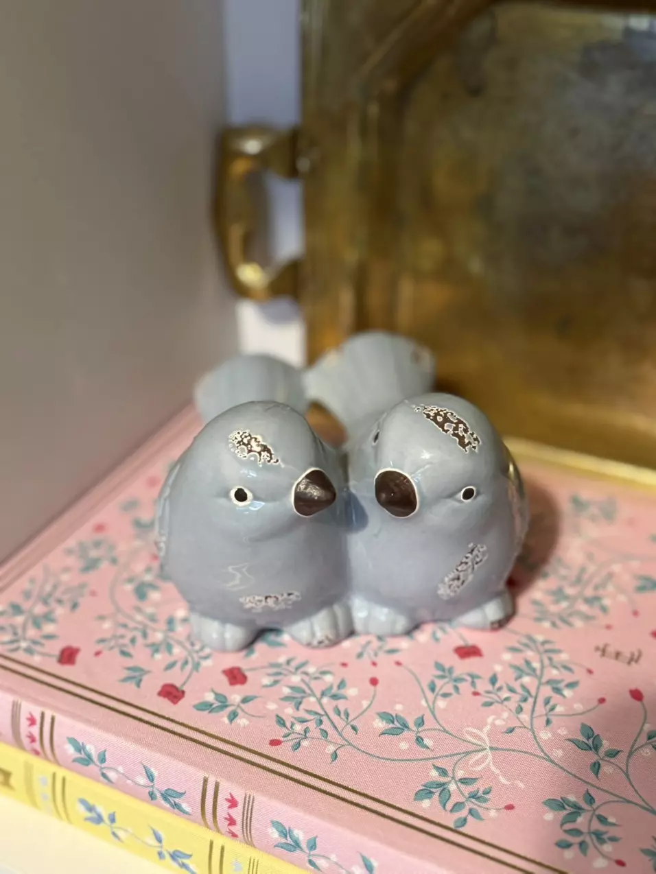 Pair of Ceramic Lovebirds — Soft Blue Distressed Finish thumbnail