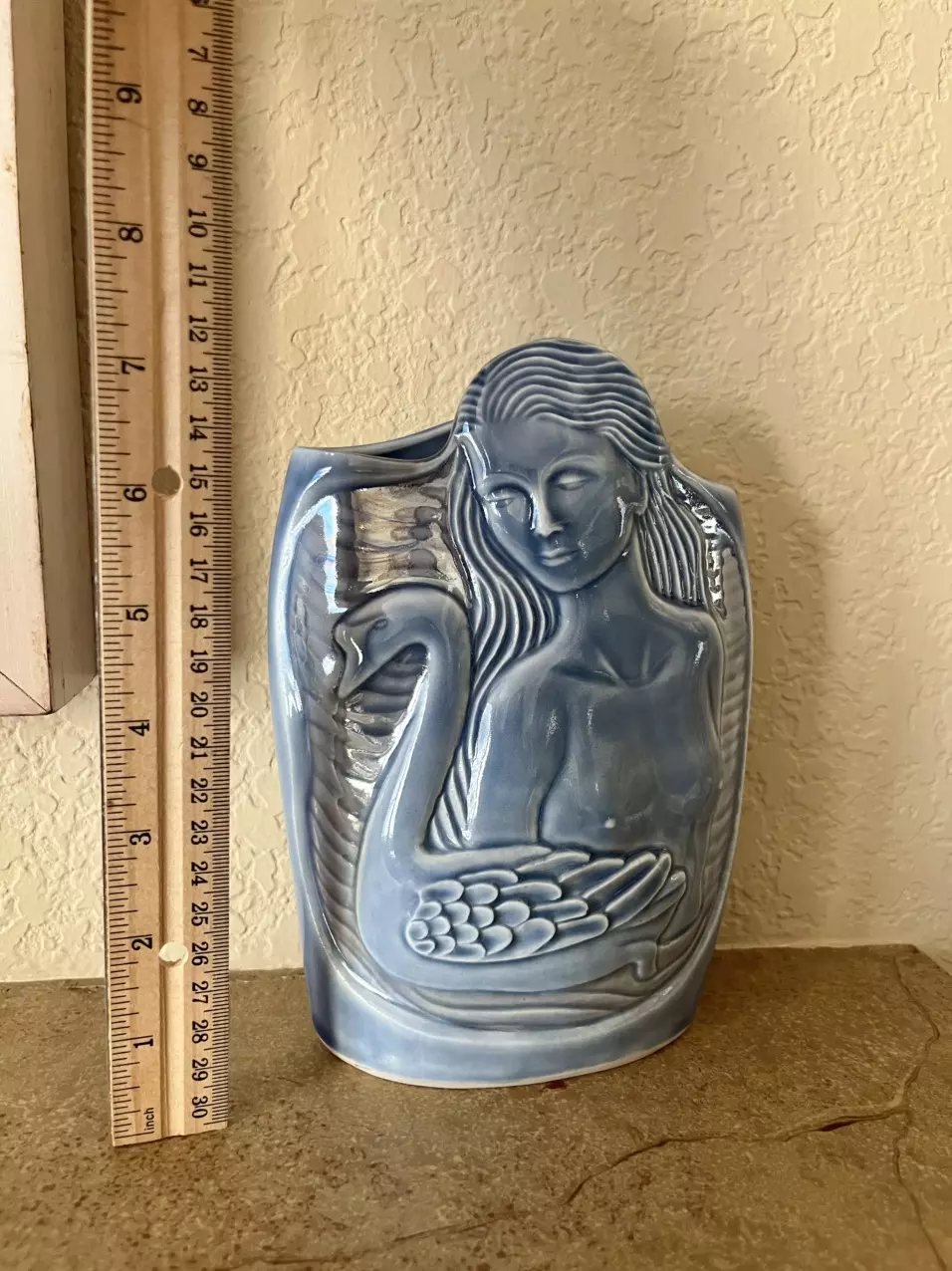 RARE iridescent periwinkle swan Dayle Rushall 1981 porcelain ceramic vase thumbnail