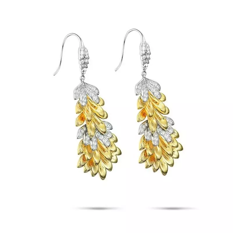 [Golden Flutter] 925 Sterling Silver & Nano-crystalline Stone Earrings thumbnail